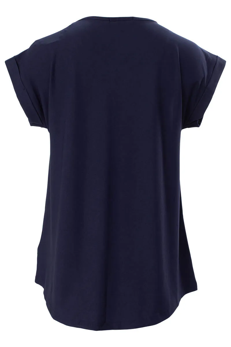 Solid Zip Shoulder Cap Sleeve Tee - Navy sold by Fairweather product image thumbnail 3