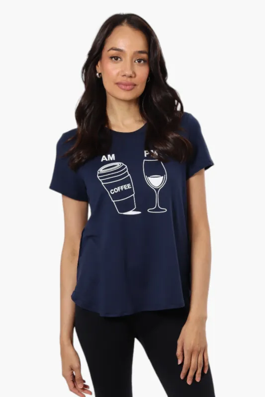 Magazine Coffee And Wine Print Tee - Navy sold by Fairweather