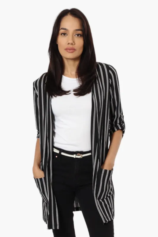 International INC Company Striped Roll Up Sleeve Cardigan - Black sold by Fairweather
