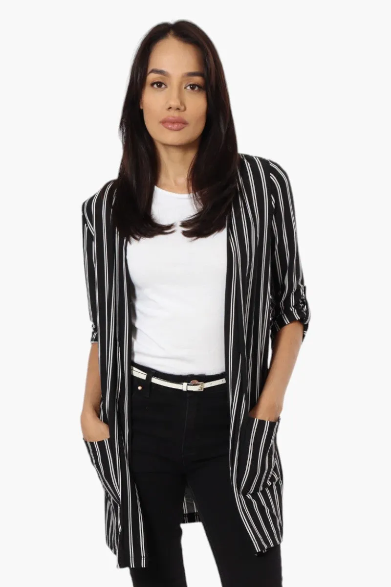 International INC Company Striped Roll Up Sleeve Cardigan - Black sold by Fairweather