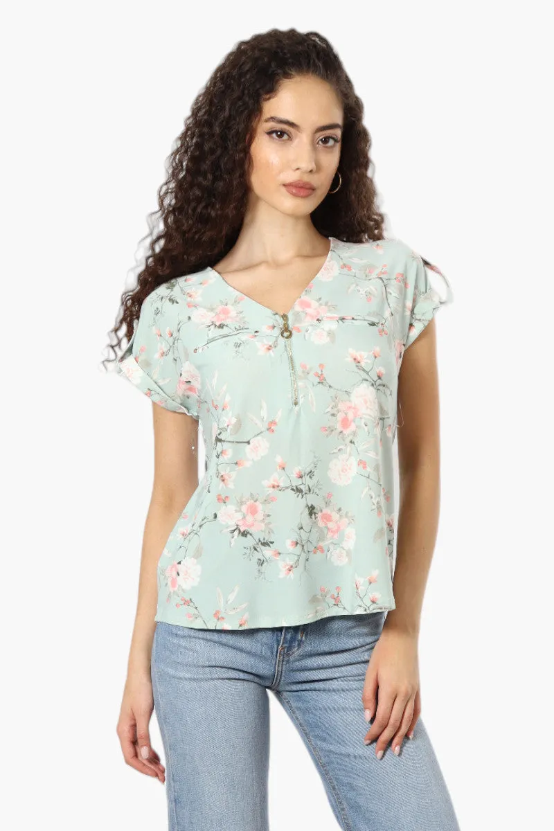 Beechers Brook Floral Half Zip Tee - Mint sold by Fairweather