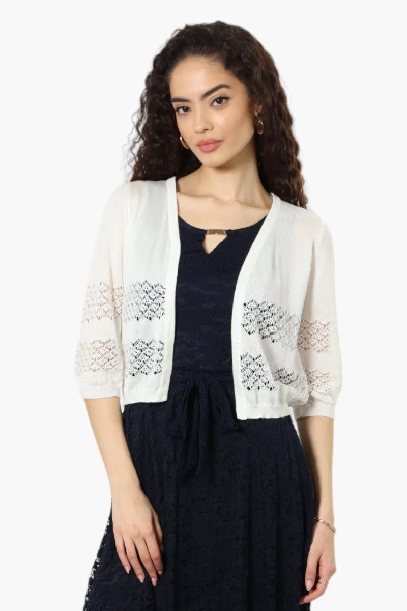 Impress 3/4 Sleeve Crochet Shrug Cardigan - White sold by Fairweather