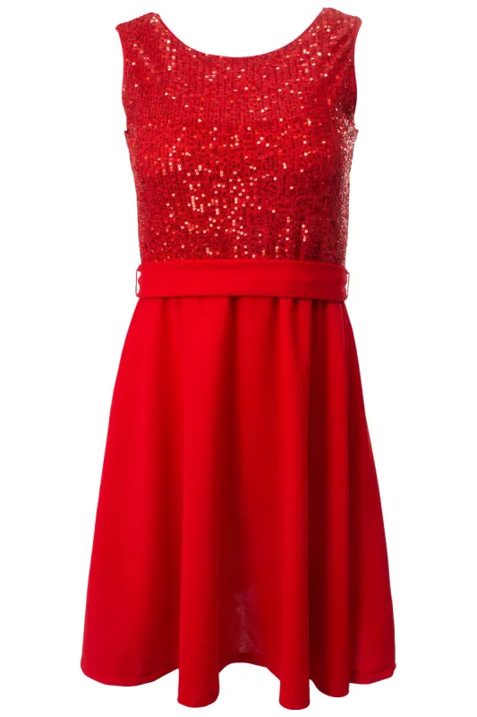 Belted Sequin Sleeveless Cocktail Dress - Red sold by Fairweather