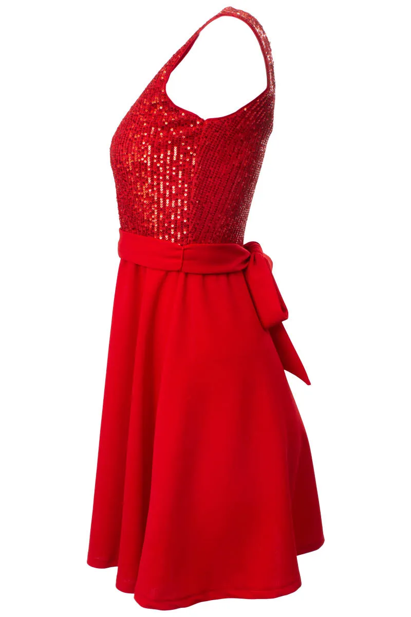 Belted Sequin Sleeveless Cocktail Dress - Red sold by Fairweather product image thumbnail 2