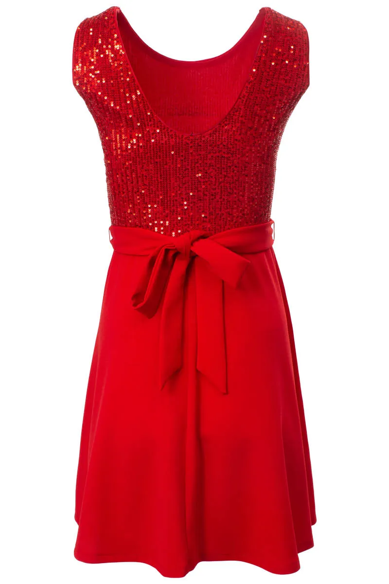 Belted Sequin Sleeveless Cocktail Dress - Red sold by Fairweather product image thumbnail 3