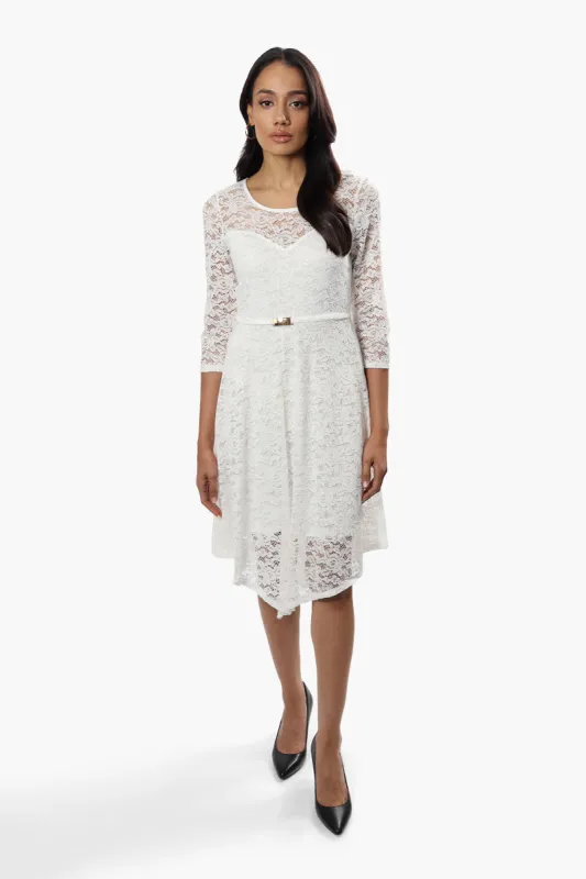 Limite 3/4 Sleeve Lace Cocktail Dress - White sold by Fairweather