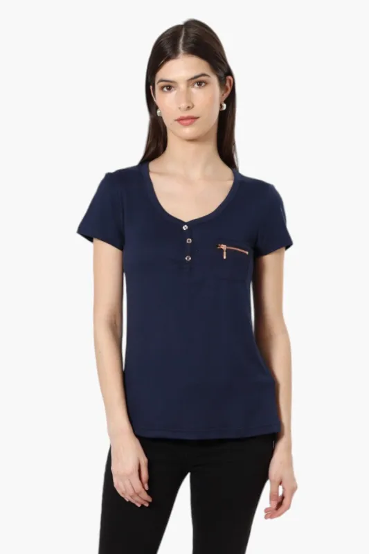 Magazine Henley Zip Pocket Tee - Navy sold by Fairweather