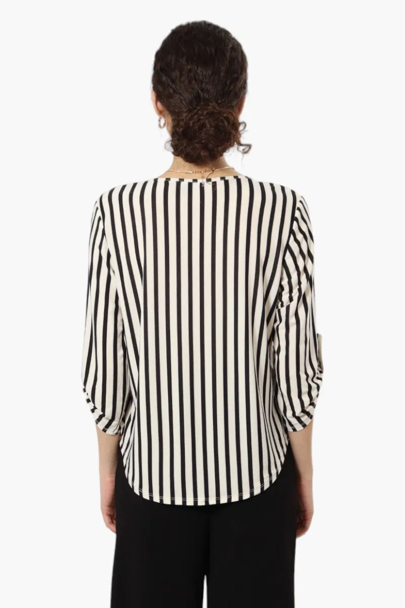 Beechers Brook Striped Roll Up Sleeve Necklace Blouse - Cream sold by Fairweather product image thumbnail 4