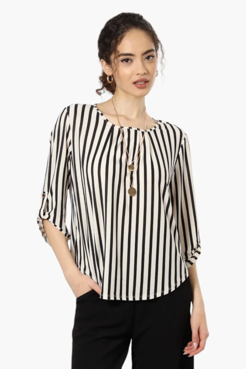 Beechers Brook Striped Roll Up Sleeve Necklace Blouse - Cream sold by Fairweather