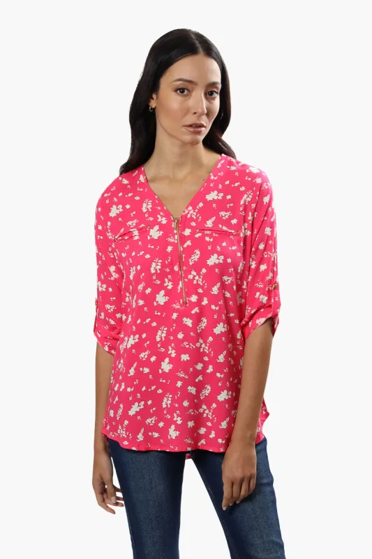 International INC Company Floral Roll Up Sleeve Blouse - Pink sold by Fairweather