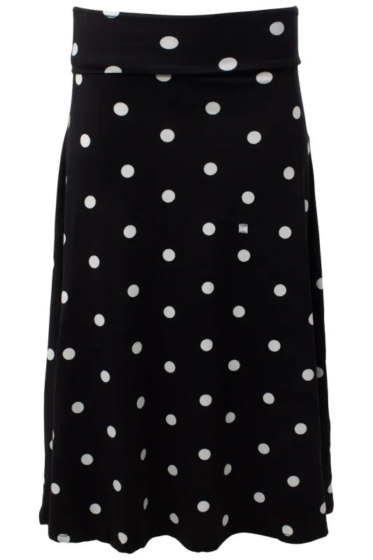 Polka Dot Foldover Waist Midi Skirt - Black sold by Fairweather
