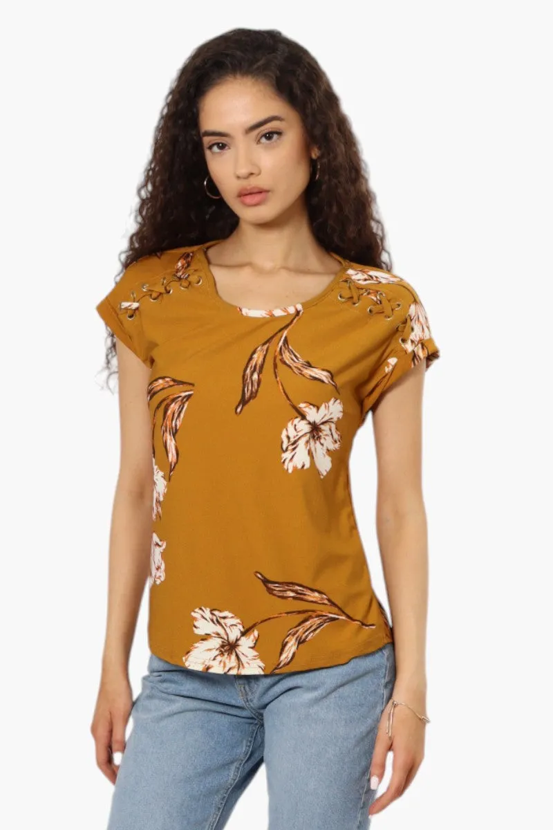 Beechers Brook Floral Pattern Short Sleeve Blouse - Mustard sold by Fairweather