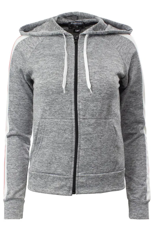 Solid Zip Front Side Stripe Hoodie - Grey sold by Fairweather