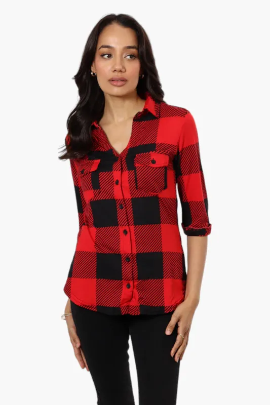 Urbanology Plaid Flap Pocket Button Down Shirt - Red sold by Fairweather