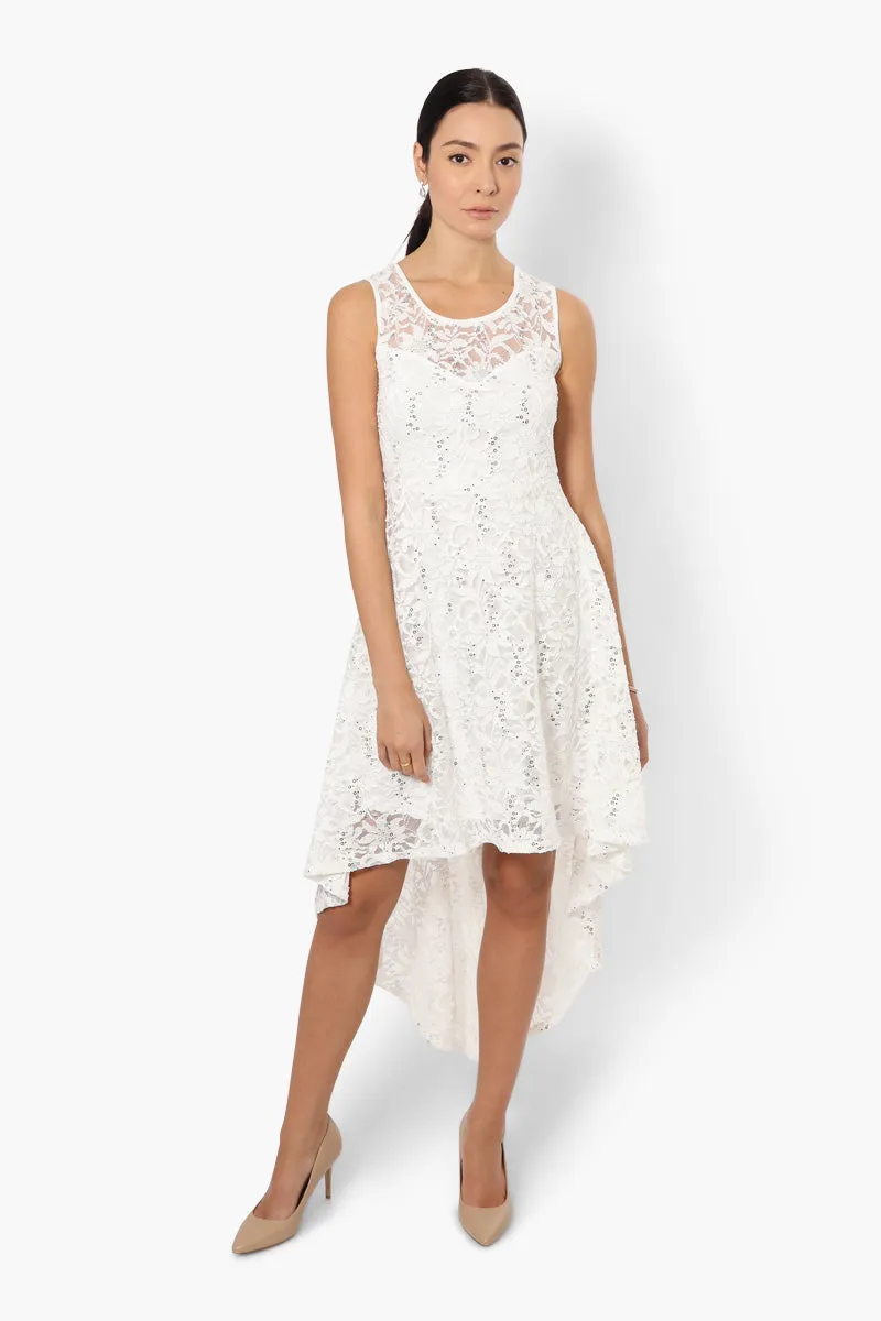 Limite High Low Lace Sequin Cocktail Dress - White sold by Fairweather