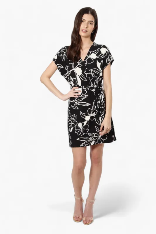 Majora Belted Floral Crossover Day Dress - Black sold by Fairweather
