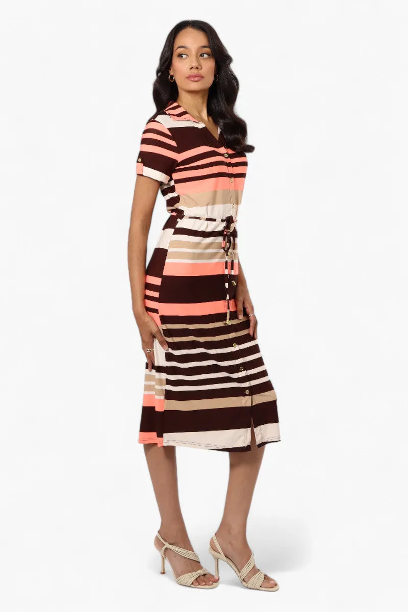 Majora Striped Button Down Tie Waist Maxi Dress - Brown sold by Fairweather product image thumbnail 2