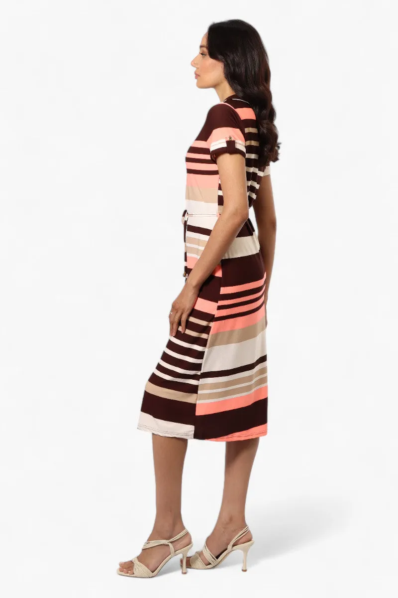 Majora Striped Button Down Tie Waist Maxi Dress - Brown sold by Fairweather product image thumbnail 3