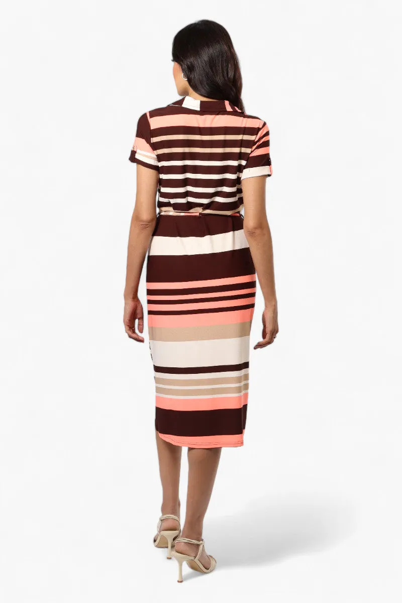 Majora Striped Button Down Tie Waist Maxi Dress - Brown sold by Fairweather product image thumbnail 4
