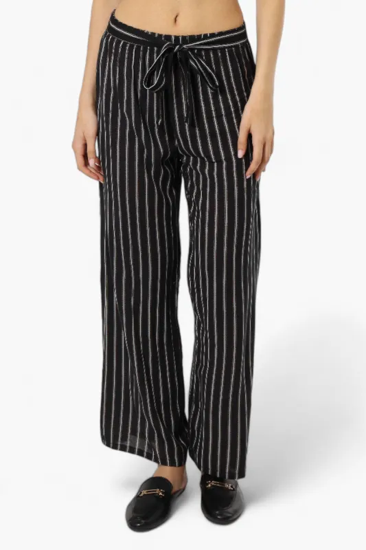 INC International Company Striped Belted Palazzo Pants - Black sold by Fairweather