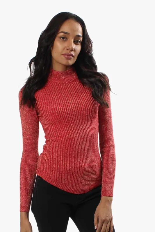 Limite Ribbed Mock Neck Pullover Sweater - Red sold by Fairweather