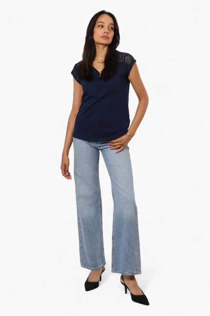 Majora Half Zip Lace Shoulder Tee - Navy sold by Fairweather product image thumbnail 2