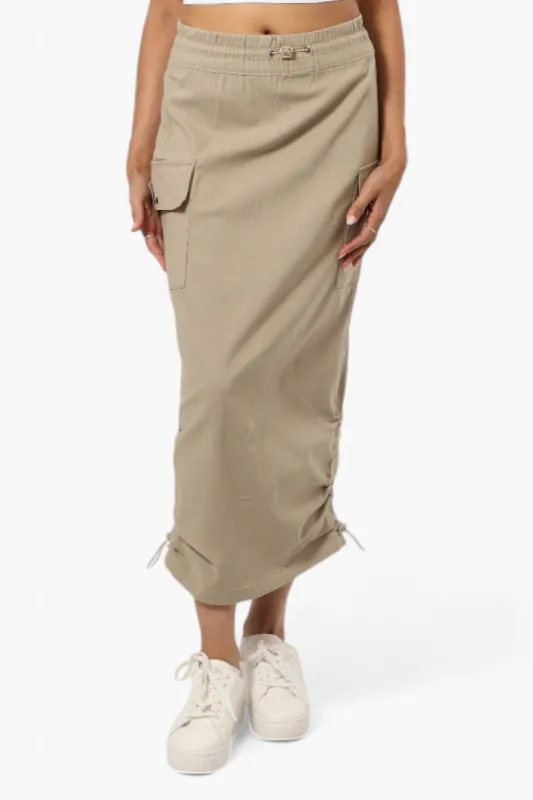 Urbanology Solid Cargo Pocket Midi Skirt - Beige sold by Fairweather