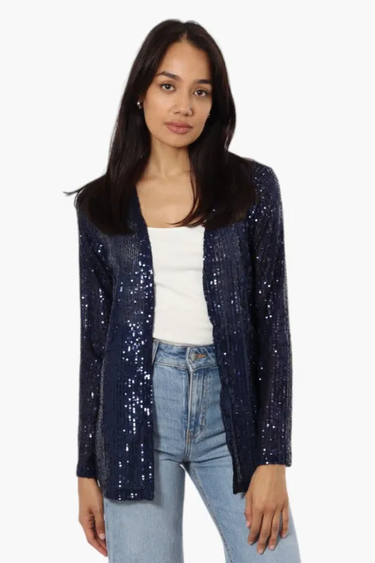 Limite Long Sleeve Sequin Wrap Cardigan - Navy sold by Fairweather