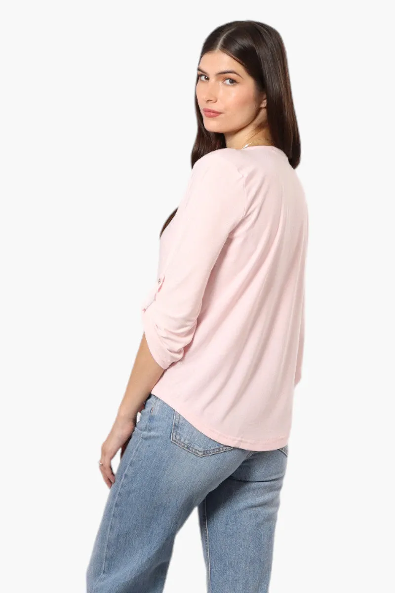 Beechers Brook Solid Roll Up Sleeve Necklace Blouse - Blush sold by Fairweather product image thumbnail 4