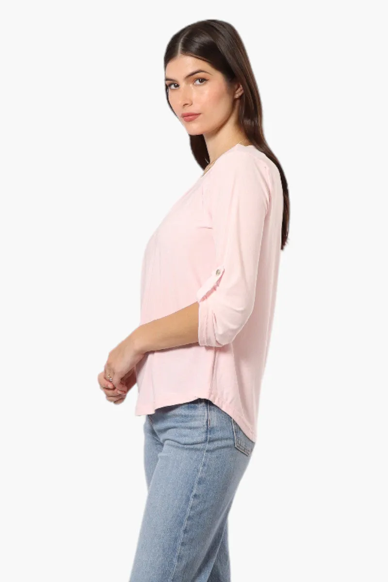 Beechers Brook Solid Roll Up Sleeve Necklace Blouse - Blush sold by Fairweather product image thumbnail 3