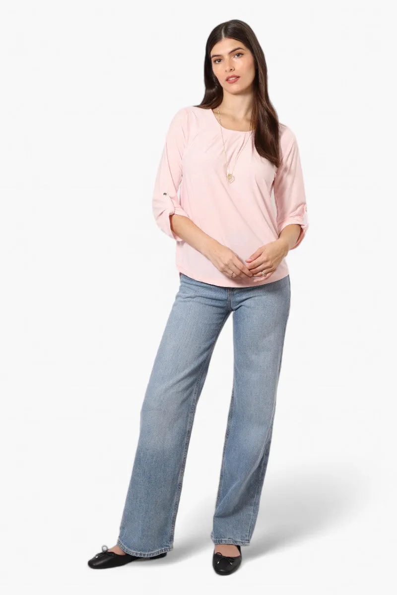 Beechers Brook Solid Roll Up Sleeve Necklace Blouse - Blush sold by Fairweather product image thumbnail 2