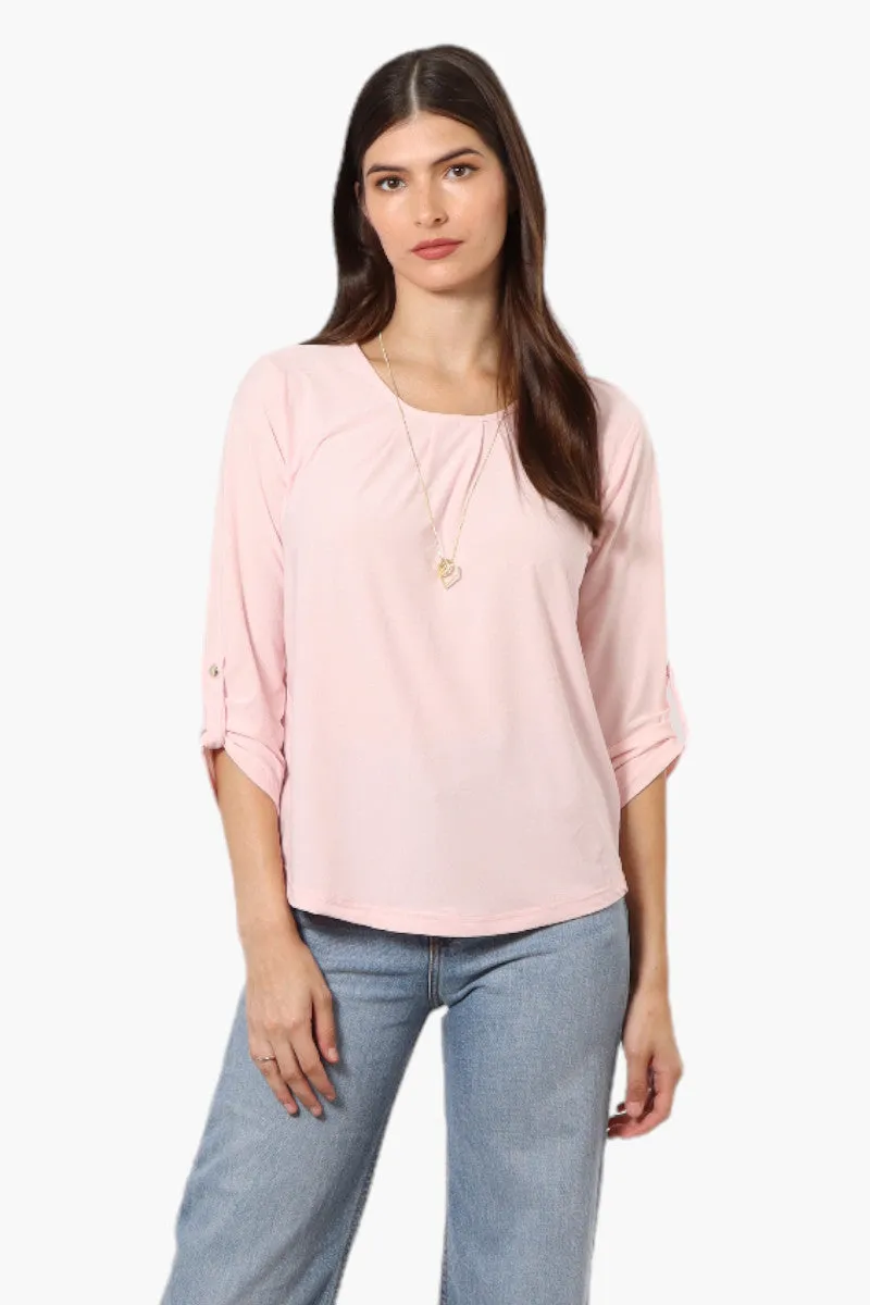 Beechers Brook Solid Roll Up Sleeve Necklace Blouse - Blush sold by Fairweather
