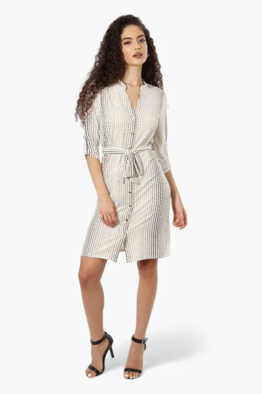 Beechers Brook Patterned Belted Button Down Day Dress - Cream sold by Fairweather