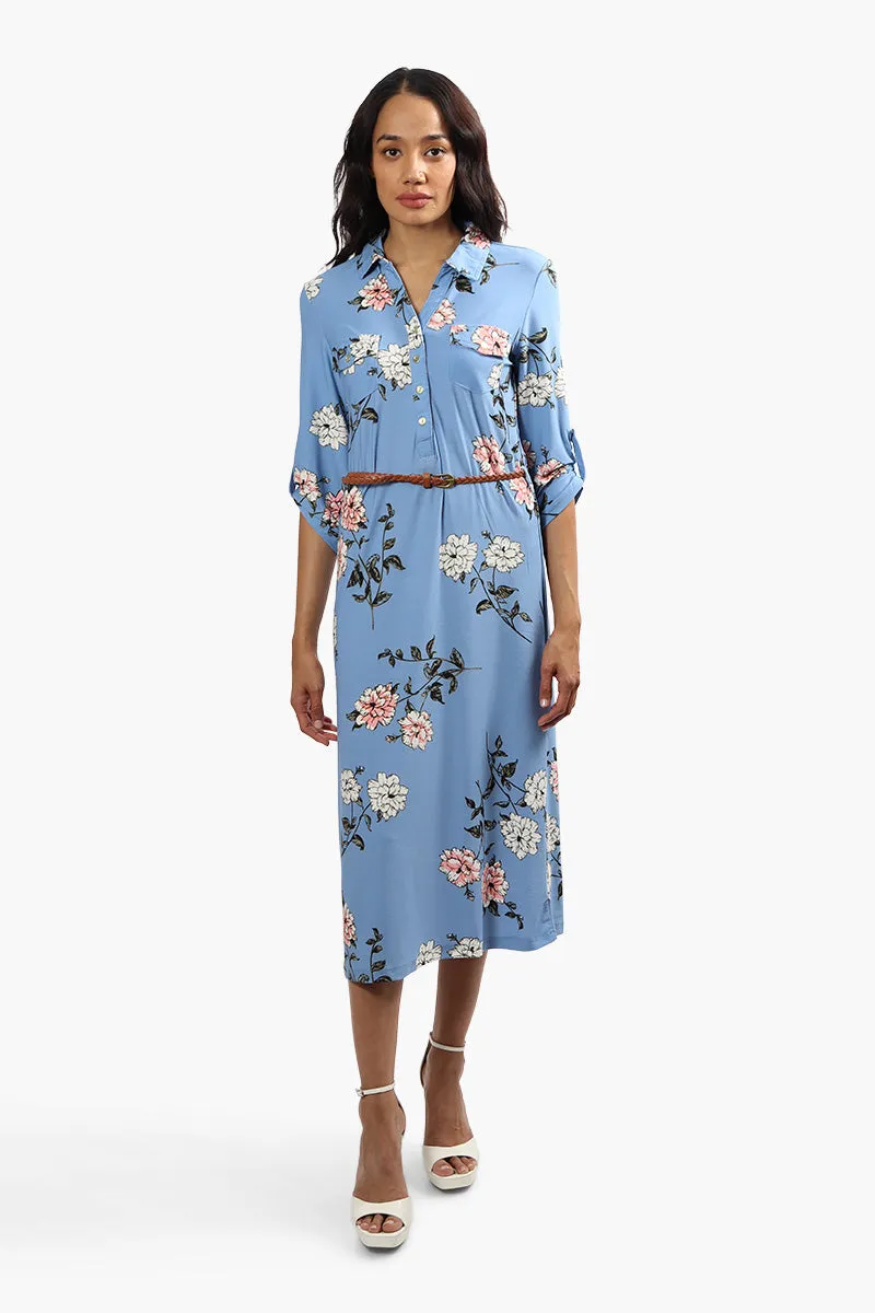 International INC Company Belted Floral Midi Dress - Blue sold by Fairweather