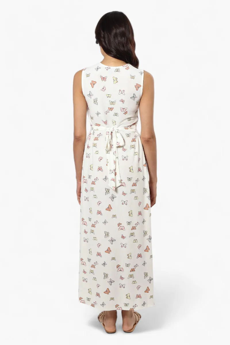 Beechers Brook Butterfly Pattern Belted Crossover Maxi Dress - White sold by Fairweather product image thumbnail 4