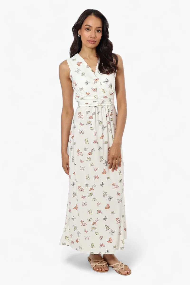 Beechers Brook Butterfly Pattern Belted Crossover Maxi Dress - White sold by Fairweather