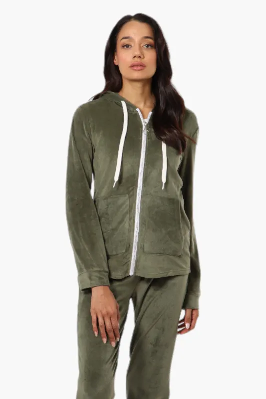 Mikk Hooded Velour Plush Pajama Top - Olive sold by Fairweather