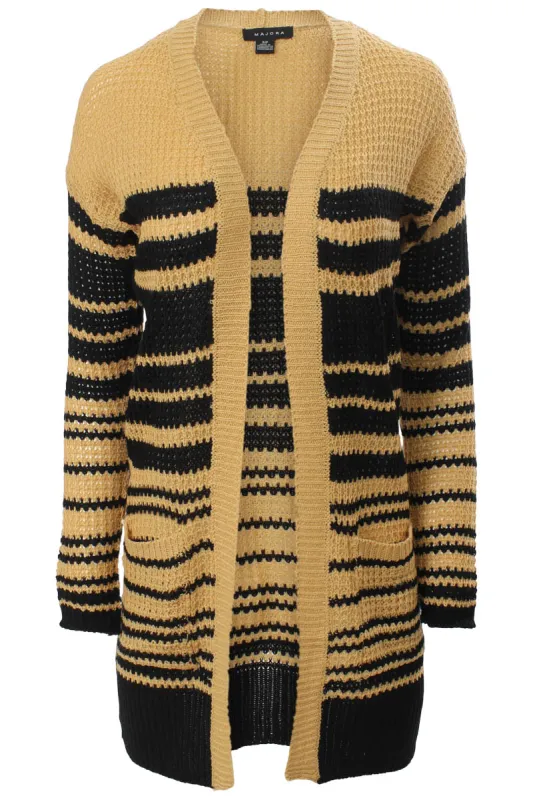 Majora Striped Open Front Cardigan - Camel sold by Fairweather