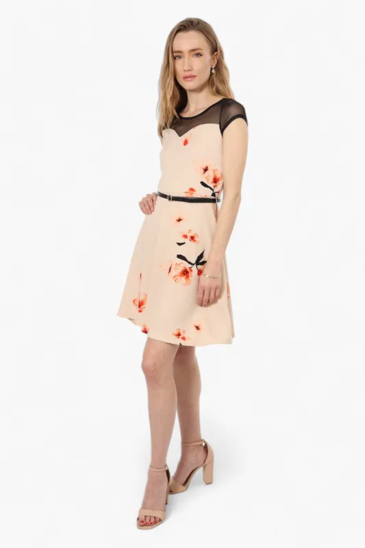 Limte Floral Belted Cap Sleeve Day Dress - Pink sold by Fairweather