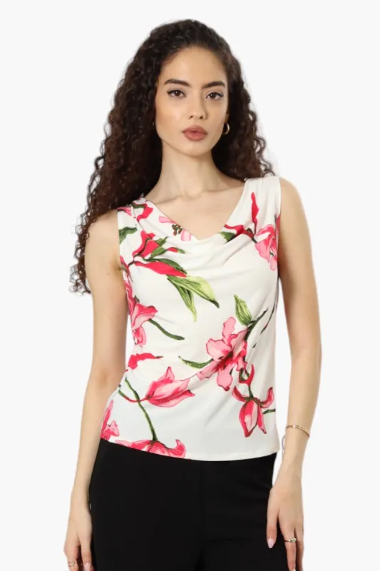 Impress Floral Cowl Neck Tank Top - White sold by Fairweather