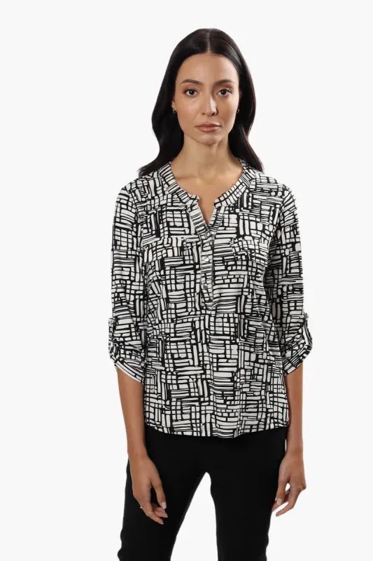 International INC Company Patterned Henley Blouse - Black sold by Fairweather