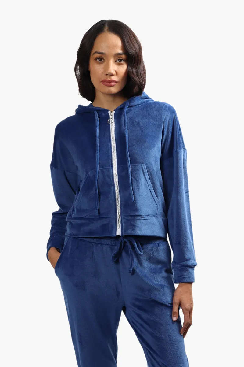 Mikk Velour Front Zip Hoodie - Blue sold by Fairweather