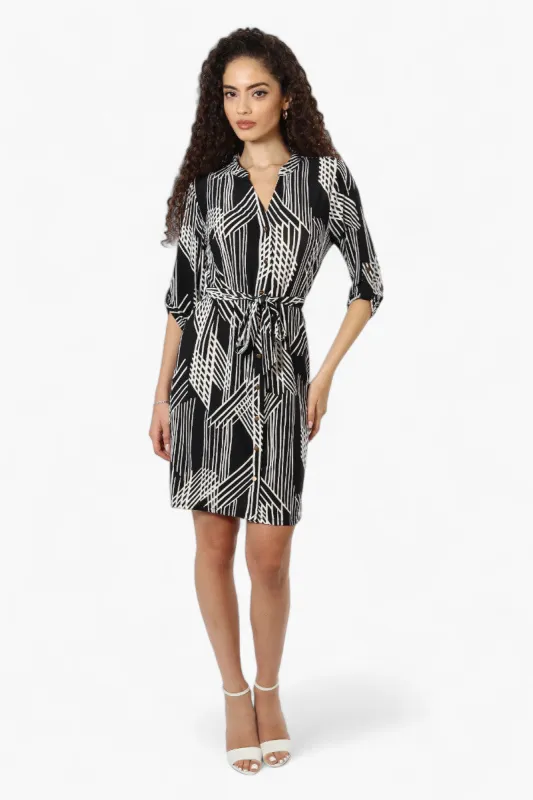 Beechers Brook Patterned Belted Button Down Day Dress - Black sold by Fairweather
