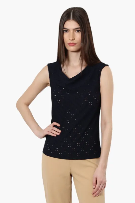Urbanology Knit Eyelet Cowl Tank Top - Navy sold by Fairweather
