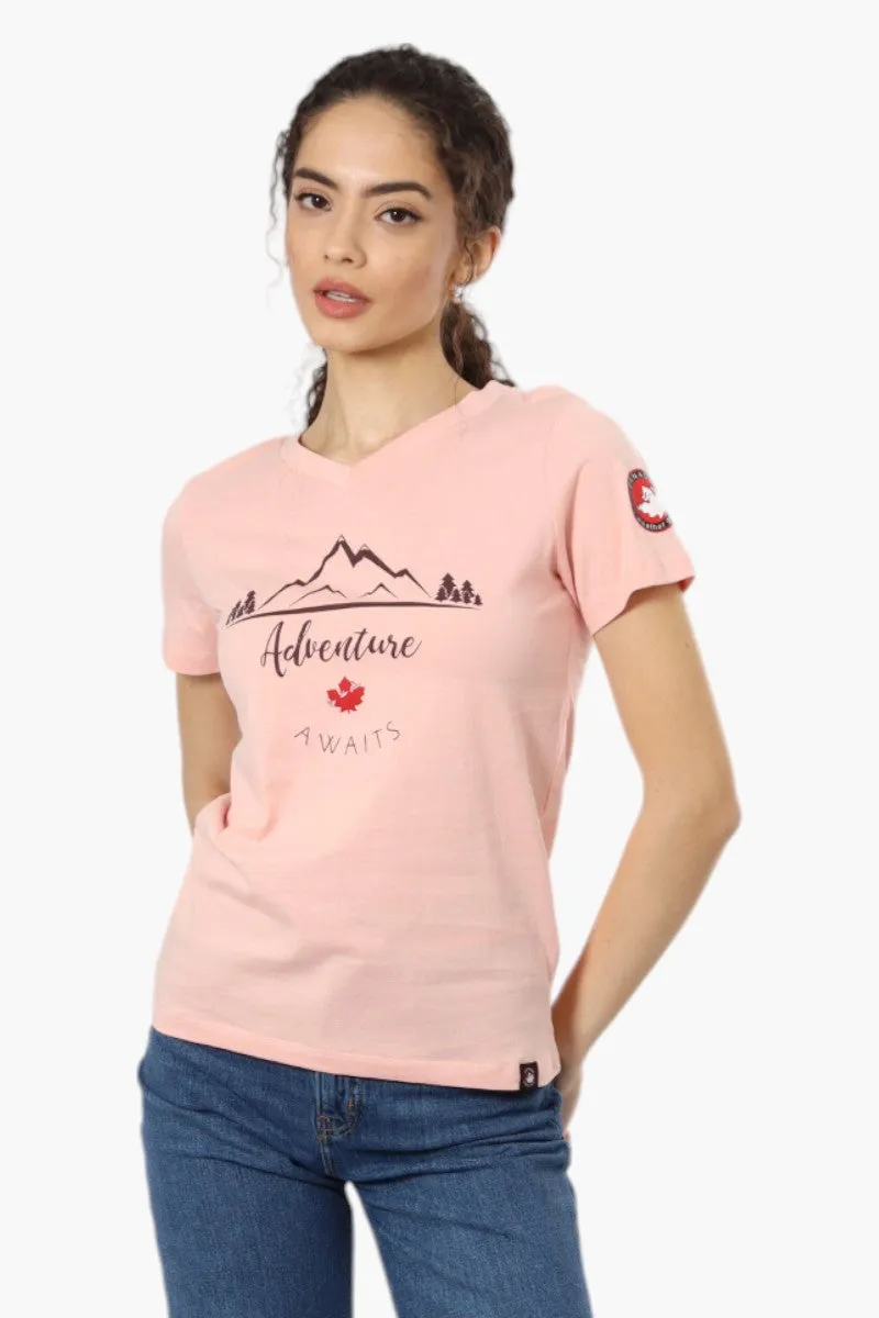 Canada Weather Gear Adventure Awaits V-Neck Tee - Pink sold by Fairweather