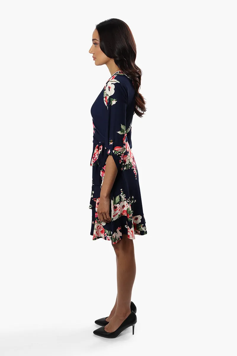 International INC Company Belted Floral Crossover Day Dress - Navy sold by Fairweather product image thumbnail 3