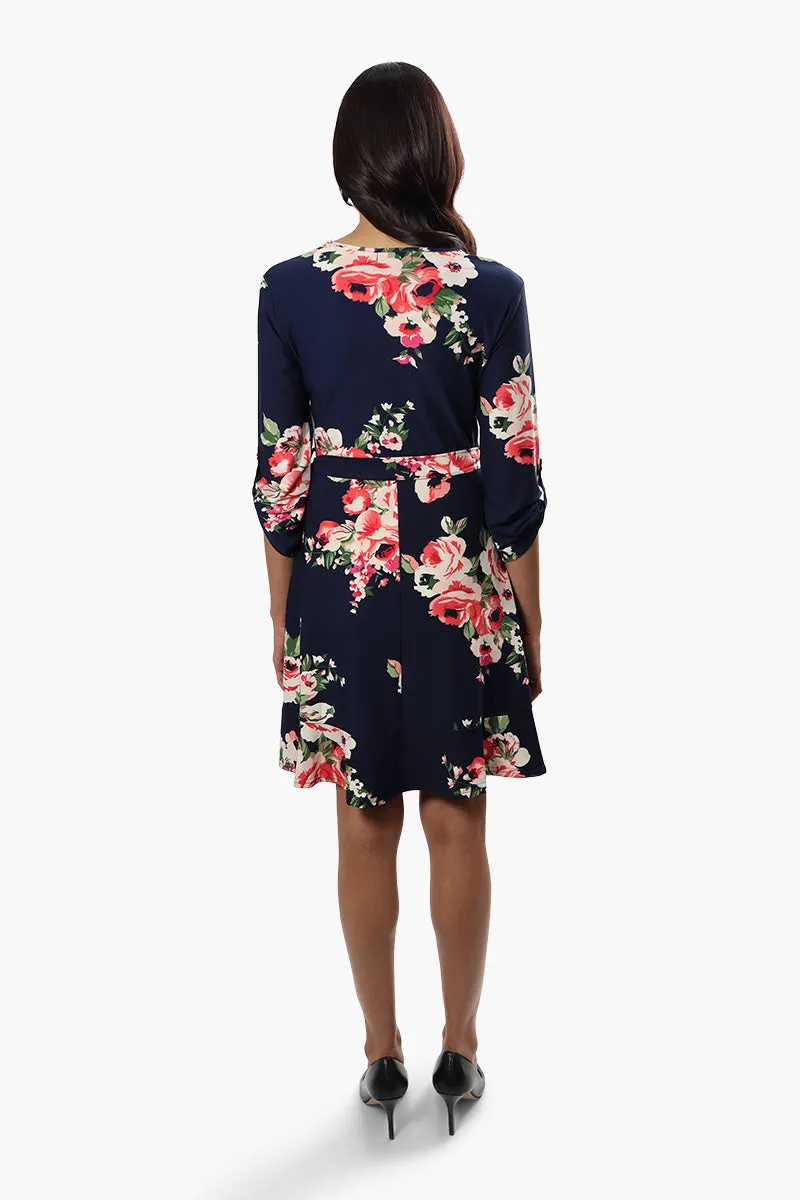 International INC Company Belted Floral Crossover Day Dress - Navy sold by Fairweather product image thumbnail 4