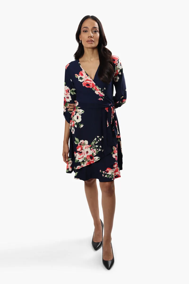 International INC Company Belted Floral Crossover Day Dress - Navy sold by Fairweather