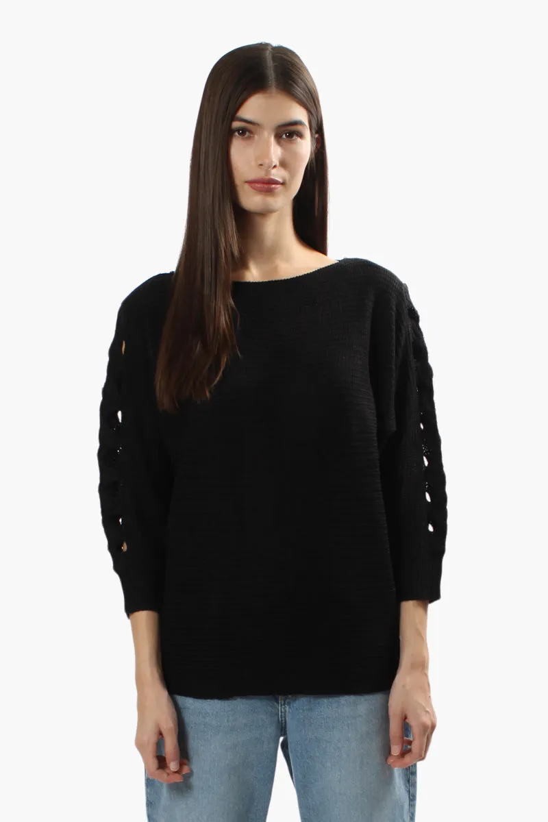 Majora Braided Sleeve Pullover Sweater - Black sold by Fairweather