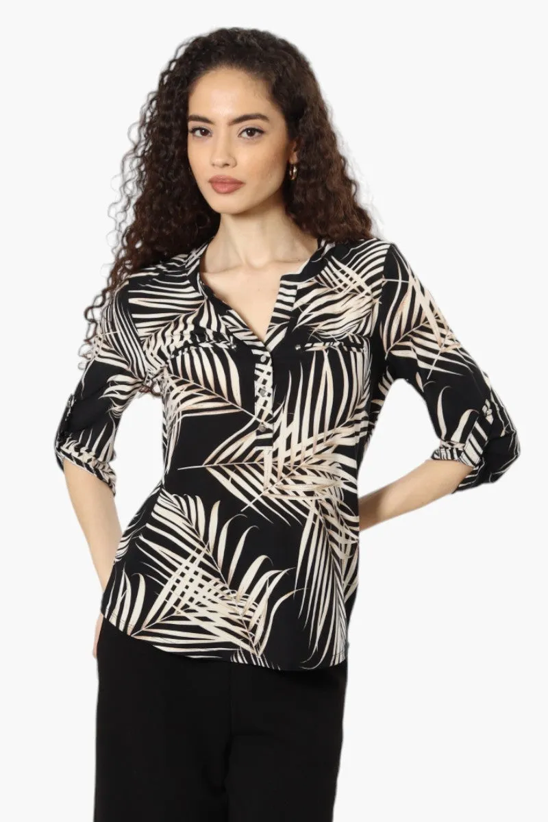 Beechers Brook Leaf Pattern Henley Shirt - Black sold by Fairweather